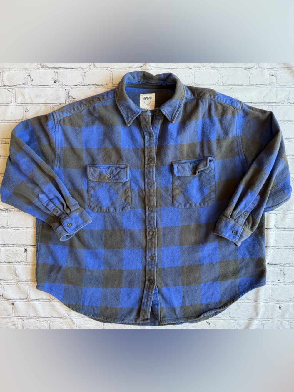Aerie Plaid Flannel Shirt Women's Large Fall Button Down Cabincore Outdoor